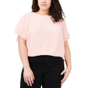 Chiffon Flutter-Sleeve Blouse Fresh Pink 3X